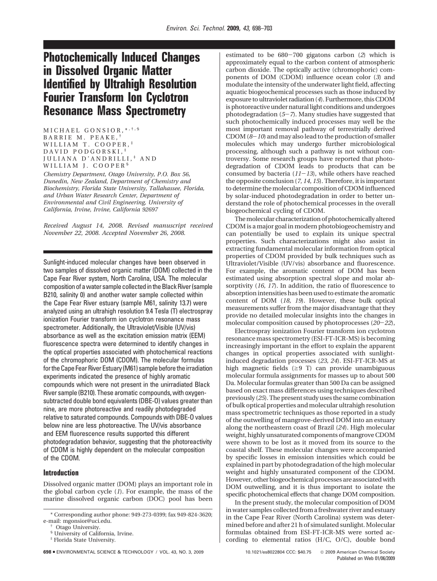 Pdf Photochemically Induced Changes In Dissolved Organic - 