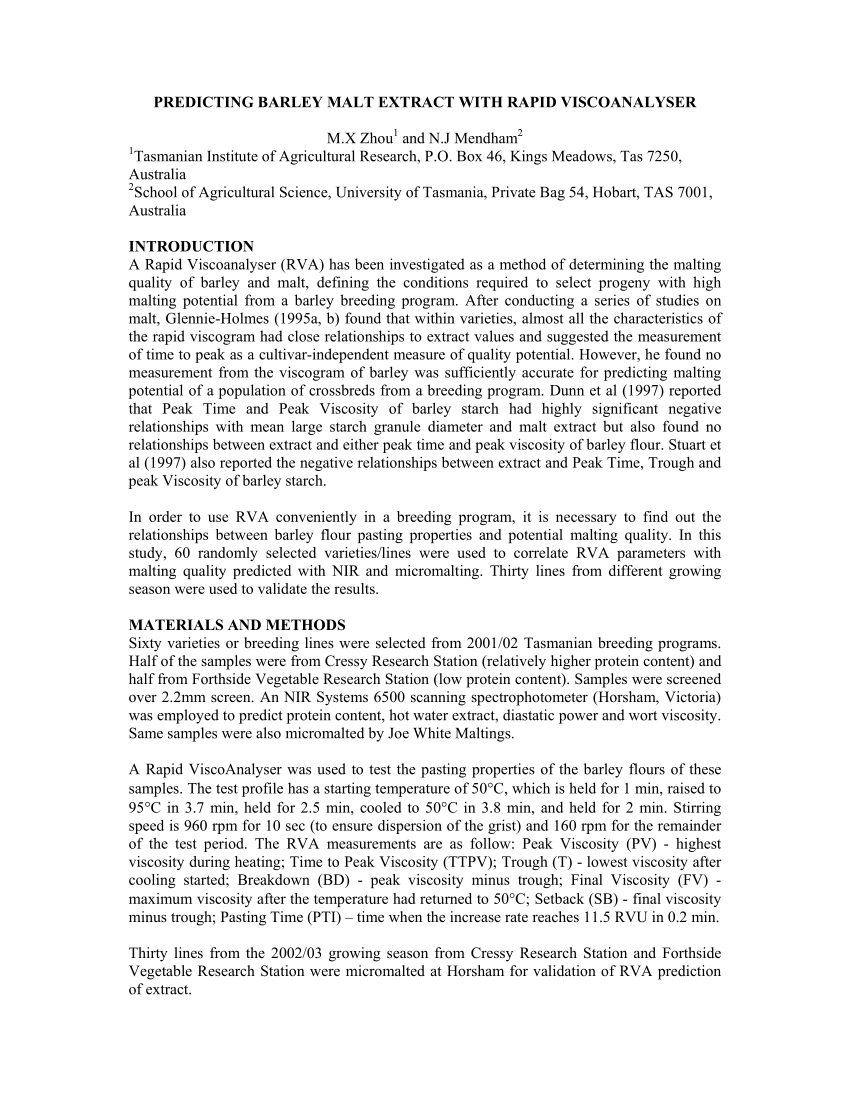 RVA profiles of different samples from four barley cultivars