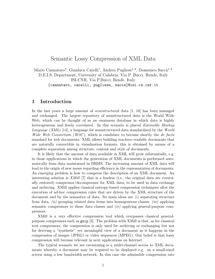 data semantic compression Semantic (PDF) of Compression Lossy Data XML