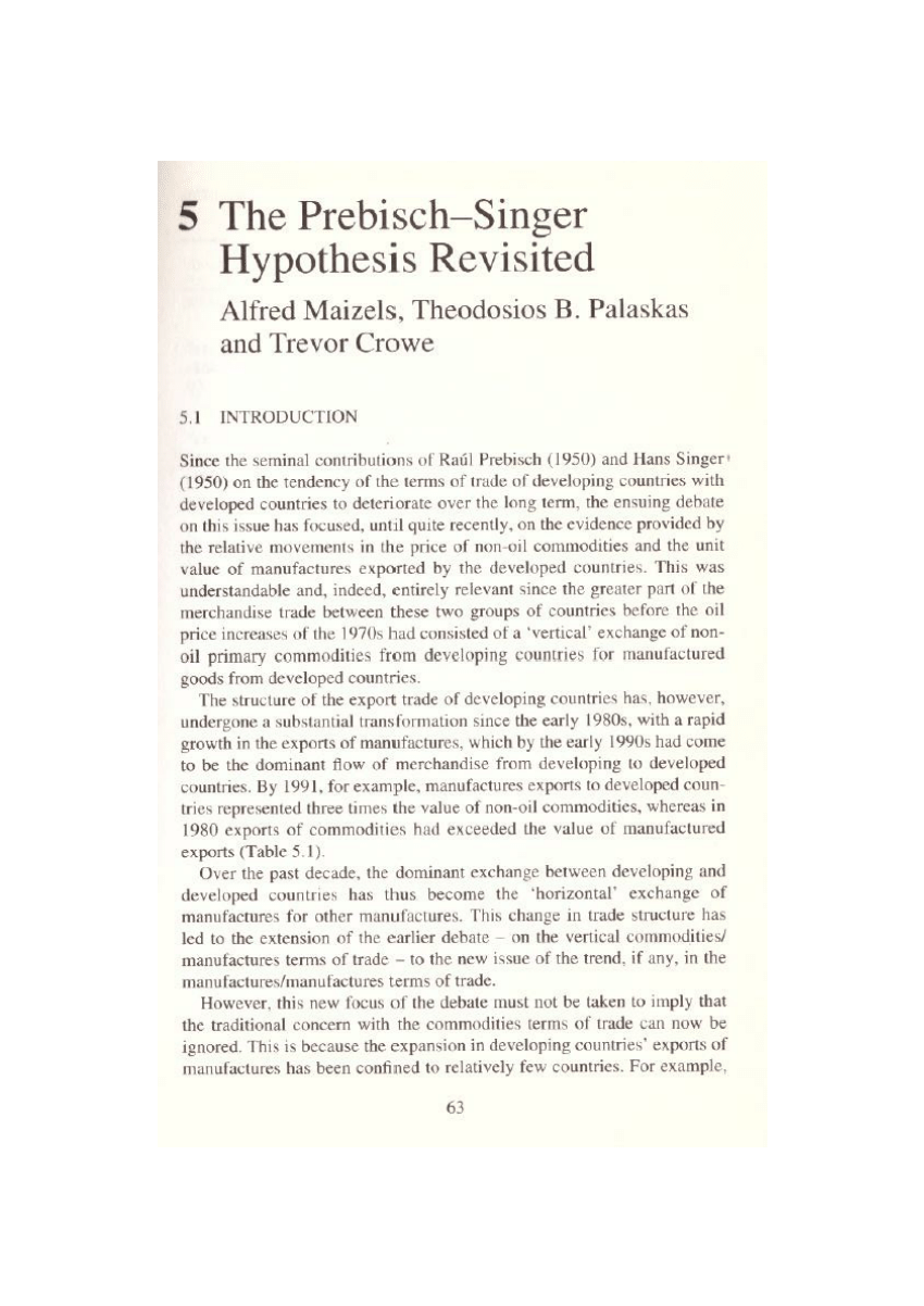 prebisch singer hypothesis terms of trade