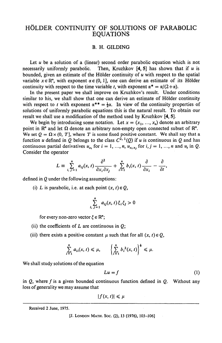 Pdf Holder Continuity Of Solutions Of Parabolic Equations