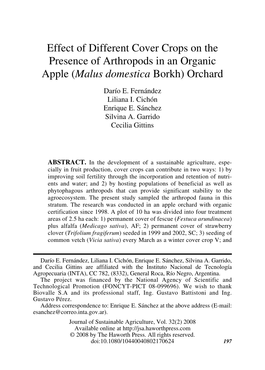 Pdf Effect Of Different Cover Crops On The Presence Of - 