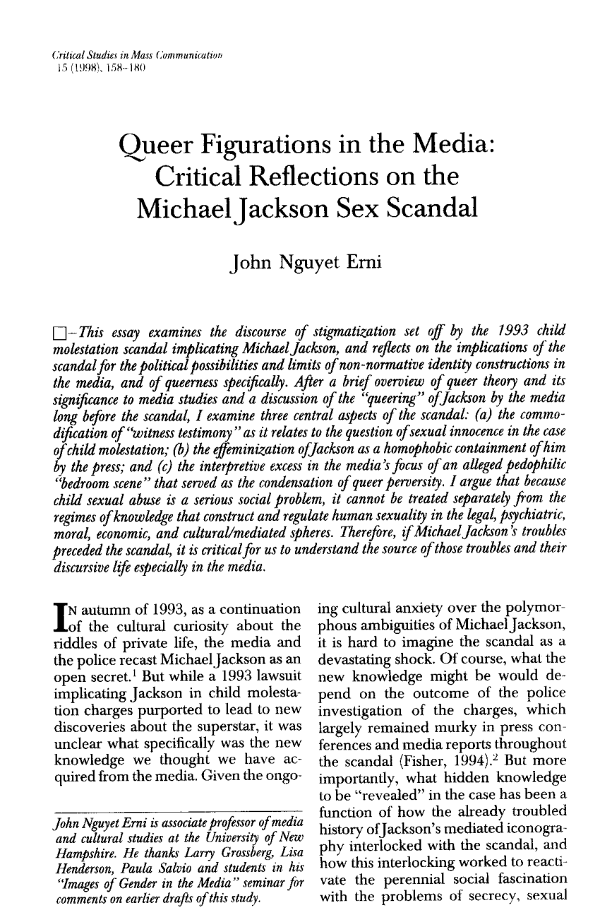 PDF) Queer figurations in the media: Critical reflections on the Michael  Jackson sex scandal