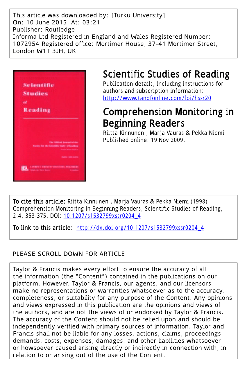 (PDF) Comprehension Monitoring in Beginning Readers