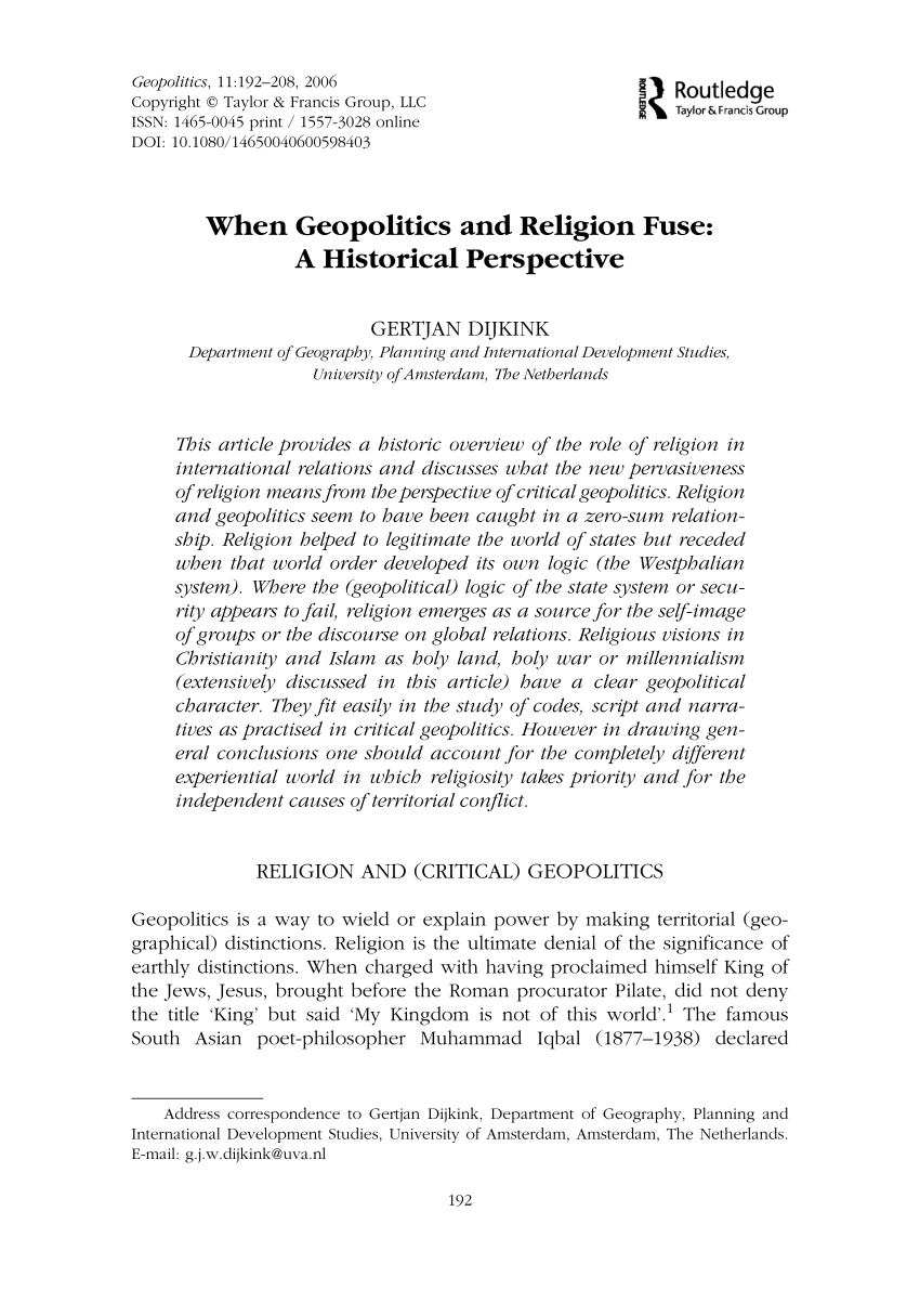 Pdf When Geopolitics And Religion Fuse A Historical Perspective