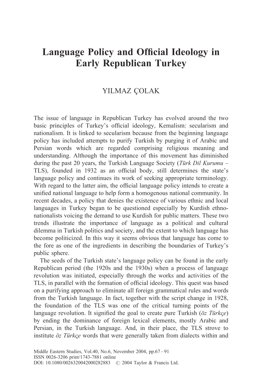 pdf language policy and official ideology in early republican turkey