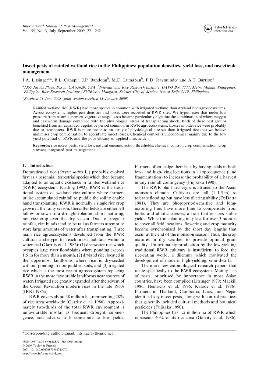 (PDF) Insect pests of rainfed wetland rice in the ...