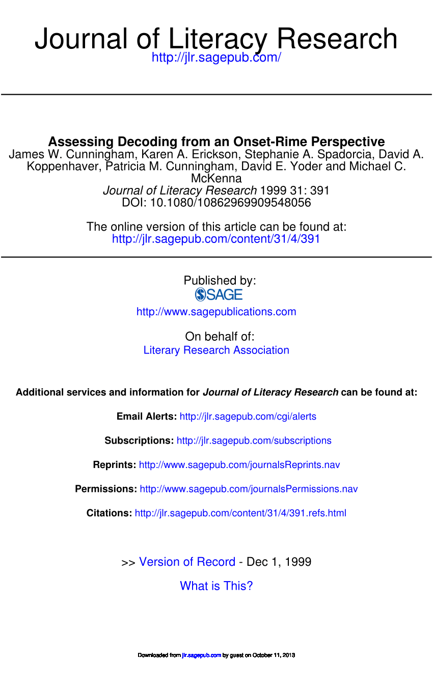 Pdf Assessing Decoding From An Onset Rime Perspective