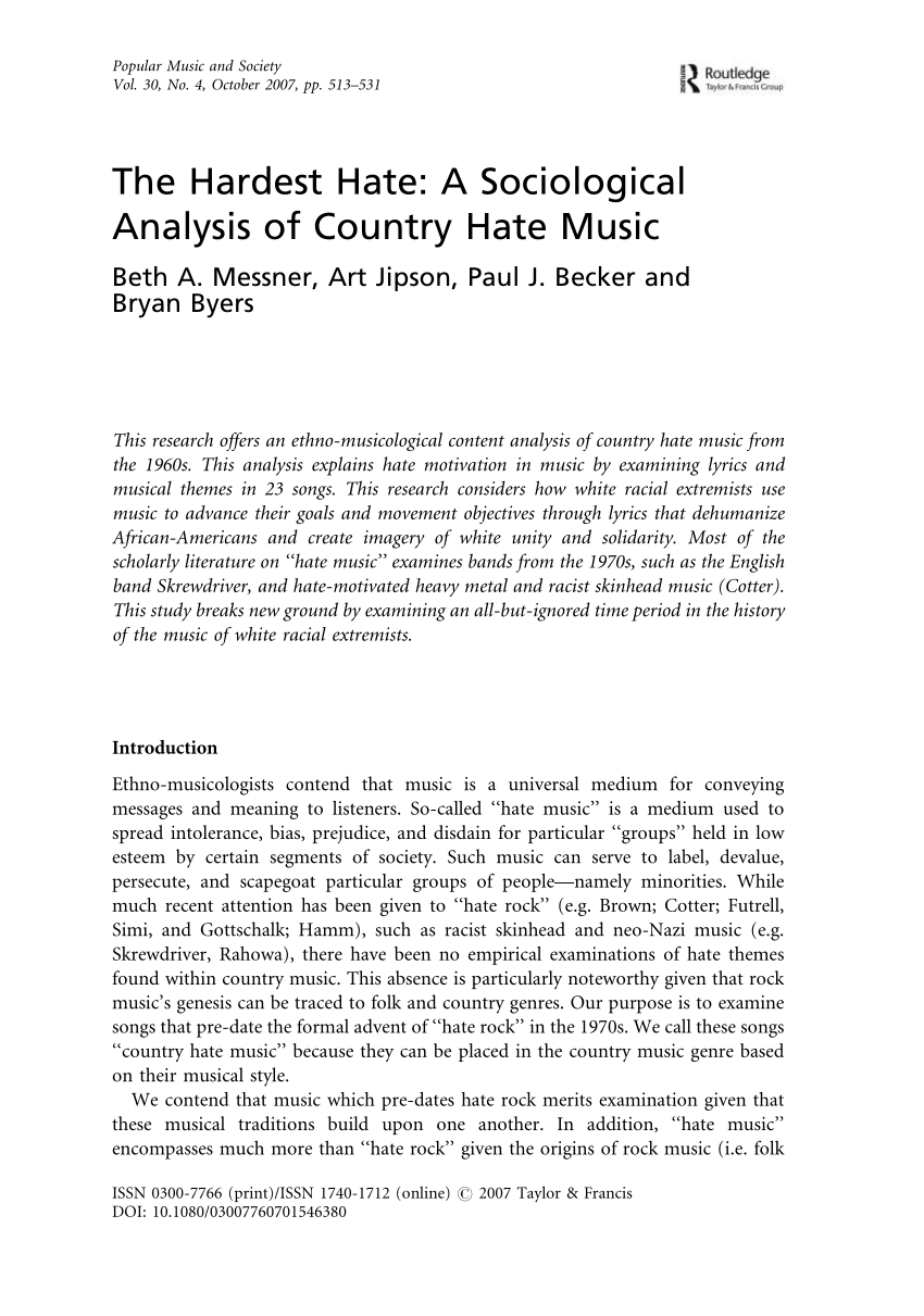 Pdf The Hardest Hate A Sociological Analysis Of Country Hate Music - roblox nigger songs