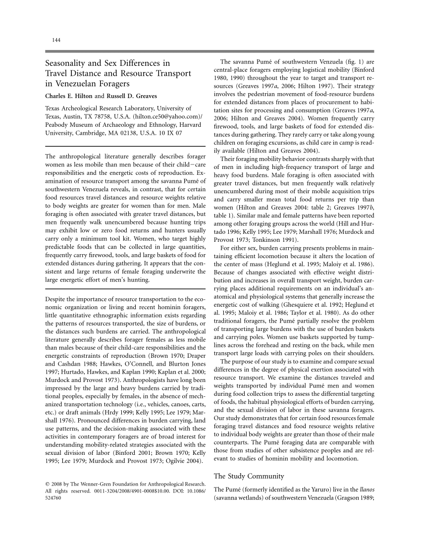 PDF) Seasonality and Sex Differences in Travel Distance and Resource  Transport in Venezuelan Foragers