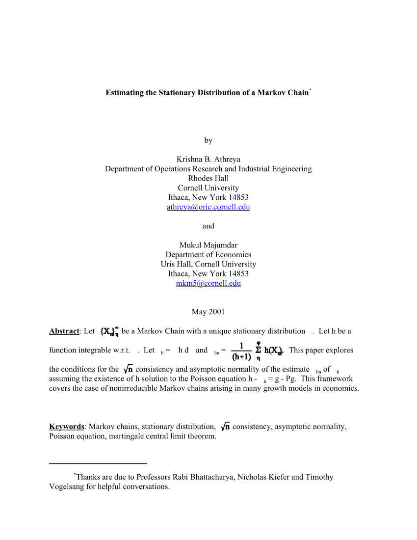 Pdf Estimating The Stationary Distribution Of A Markov Chain