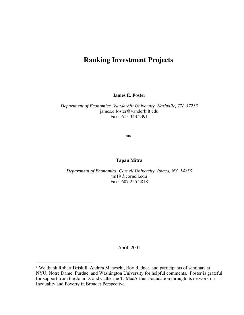 Pdf Ranking Investment Projects