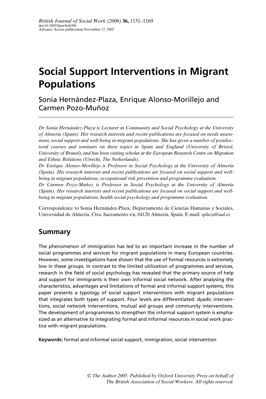 Pdf Social Support Interventions In Migrant Populations - 