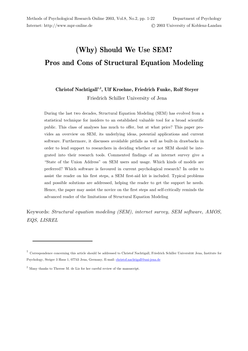 PDF) (Why) Should we use SEM?—Pros and cons of Structural Equation ...