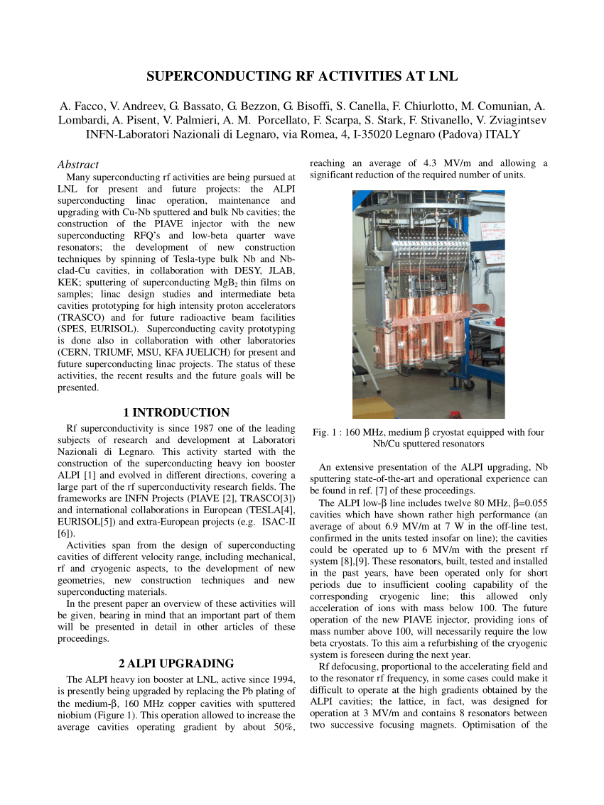 Pdf Superconducting Rf Activities At Lnl