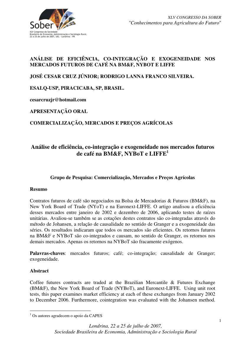 PDF) ANLISE DE EFICINCIA, CO-INTEGRAO E EXOGENEIDADE NOS ...