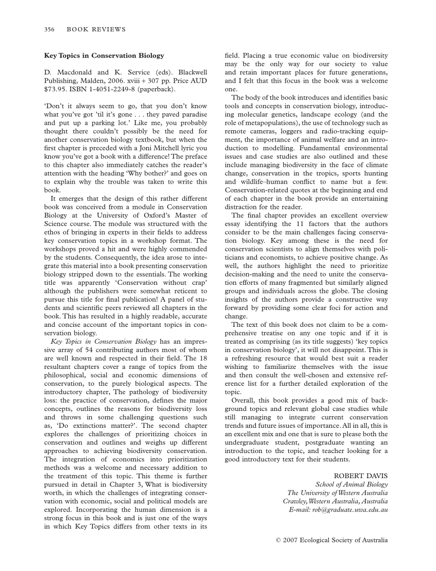 conservation biology research topics