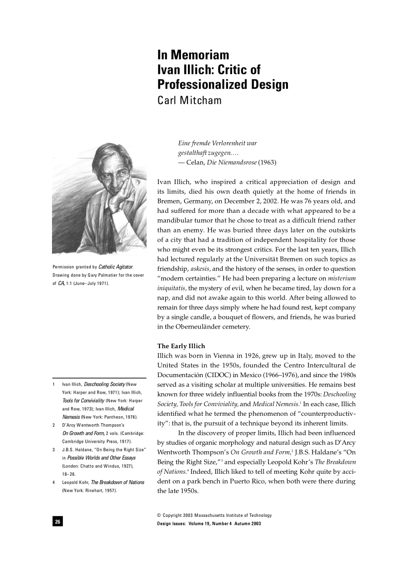 Pdf In Memoriam Ivan Illich Critic Of Professionalized Design