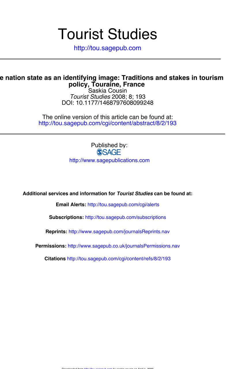 Pdf The Nation State As An Identifying Image Traditions And Stakes In Tourism Policy Touraine France