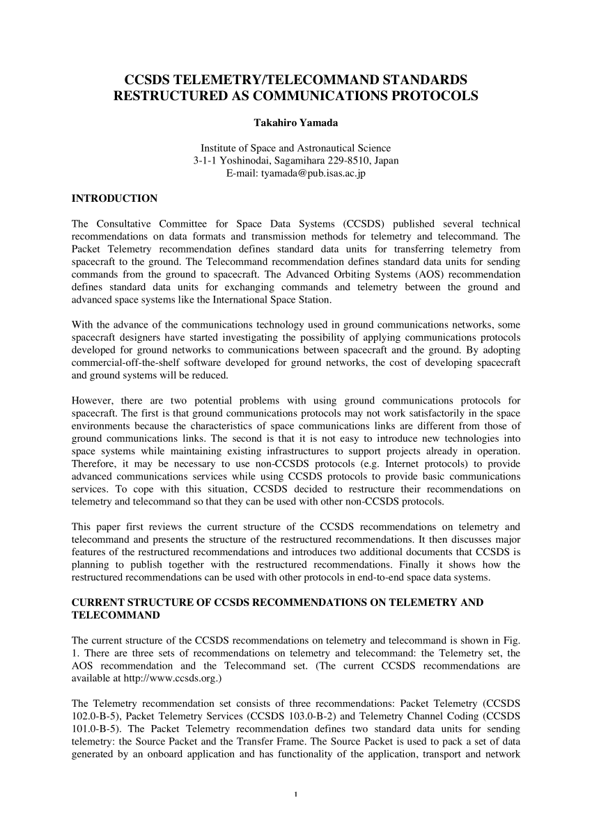 PDF CCSDS Telemetry Tele command Standards Restructured as