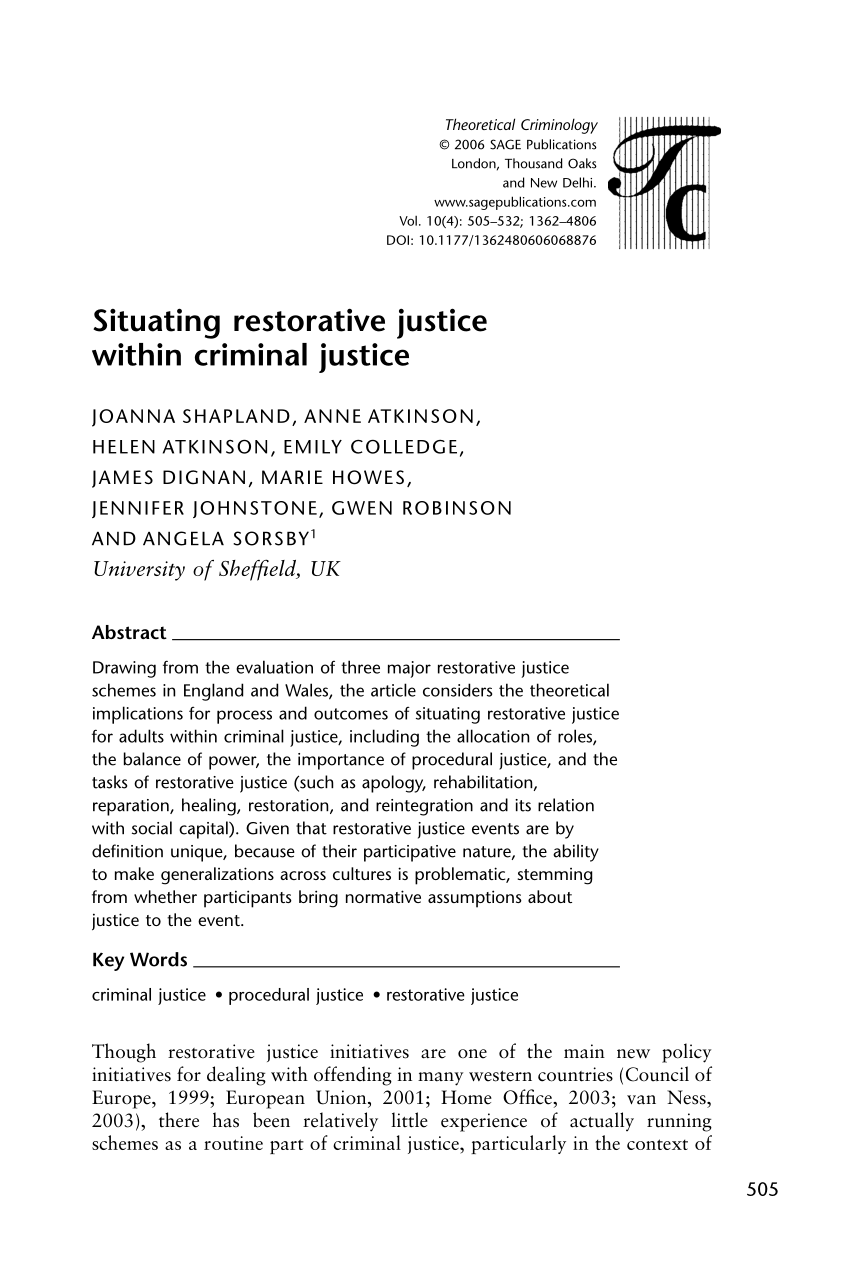 Pdf Situating Restorative Justice Within Criminal Justice 9492