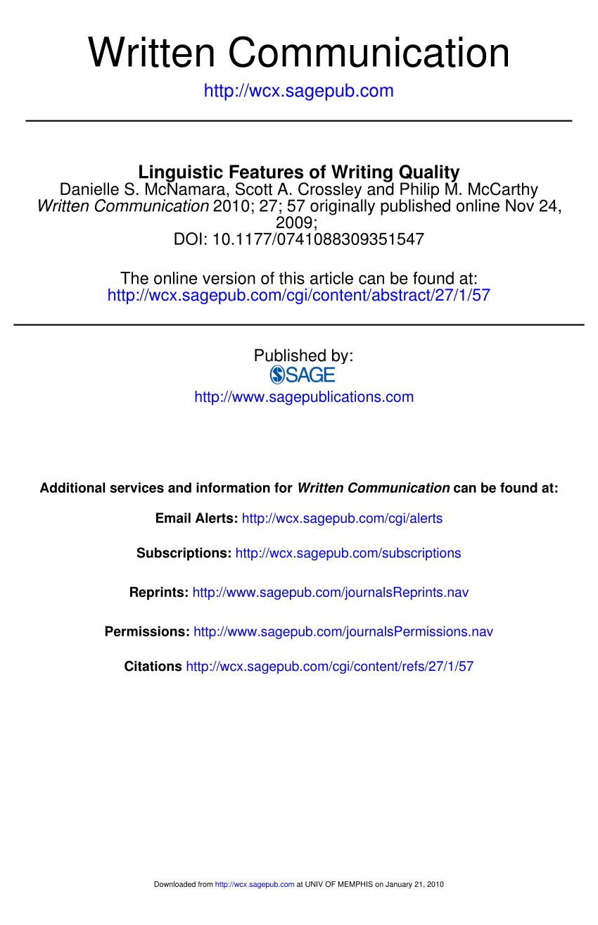 PDF) Linguistic Features of Writing Quality