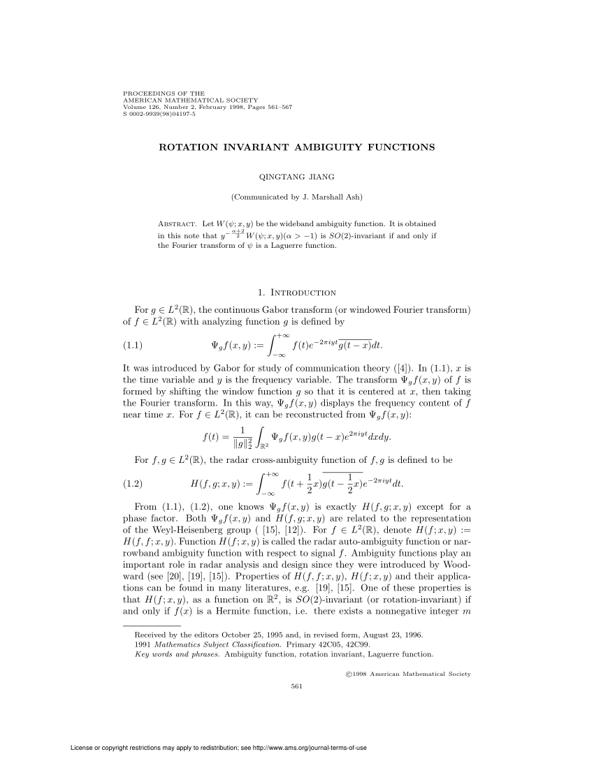 Pdf Rotation Invariant Ambiguity Functions