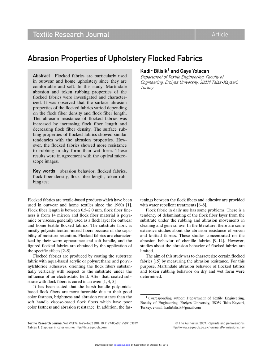 pdf abrasion properties of upholstery flocked fabrics