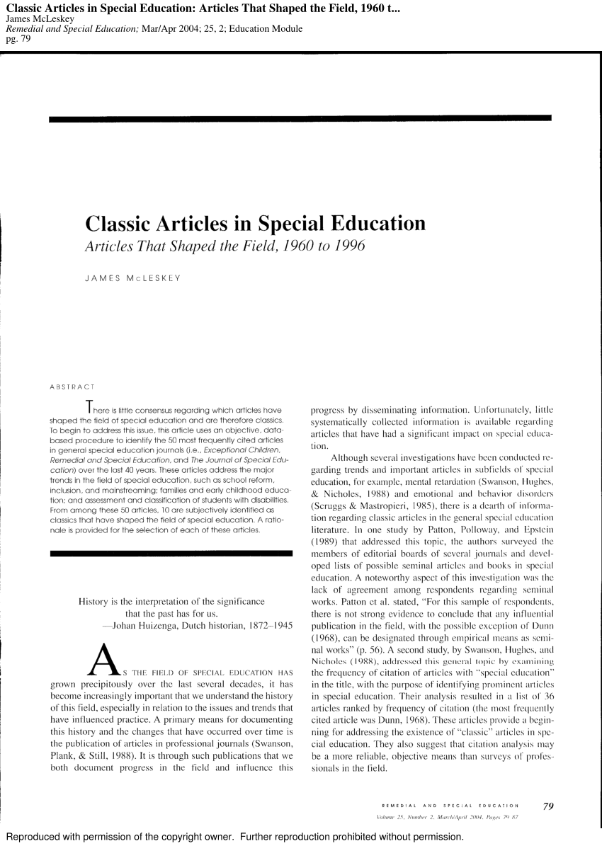 (PDF) Classic Articles in Special Education Articles That Shaped the