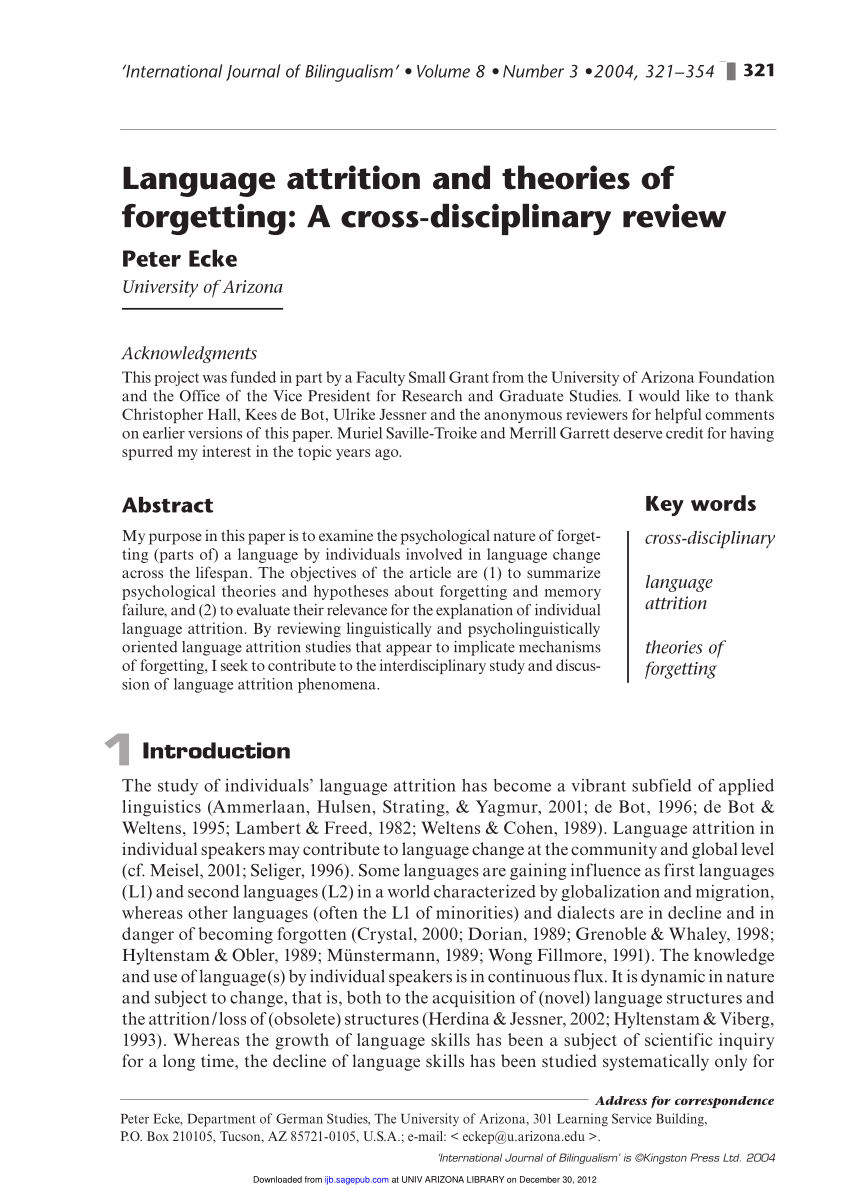 Pdf Language Attrition And Theories Of Forgetting A Cross Disciplinary Review