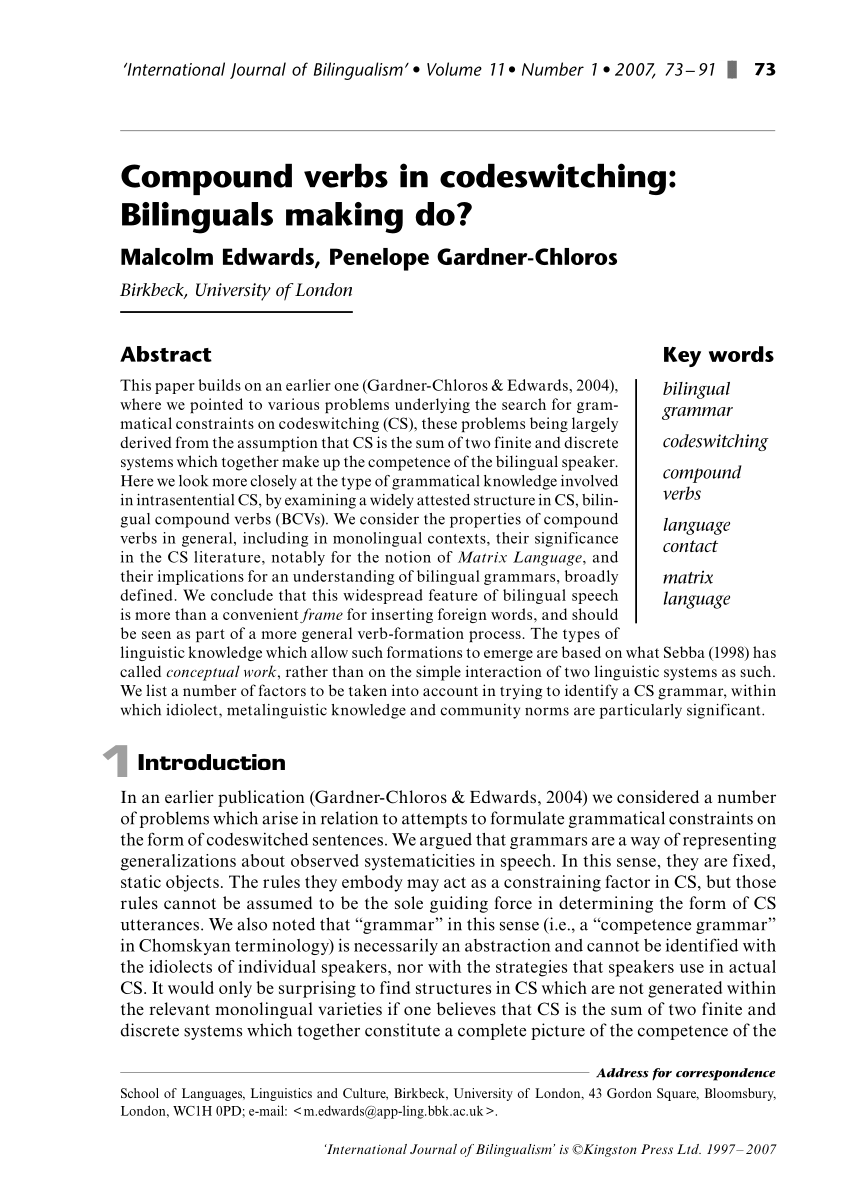 Pdf Compound Verbs In Codeswitching Bilinguals Making Do