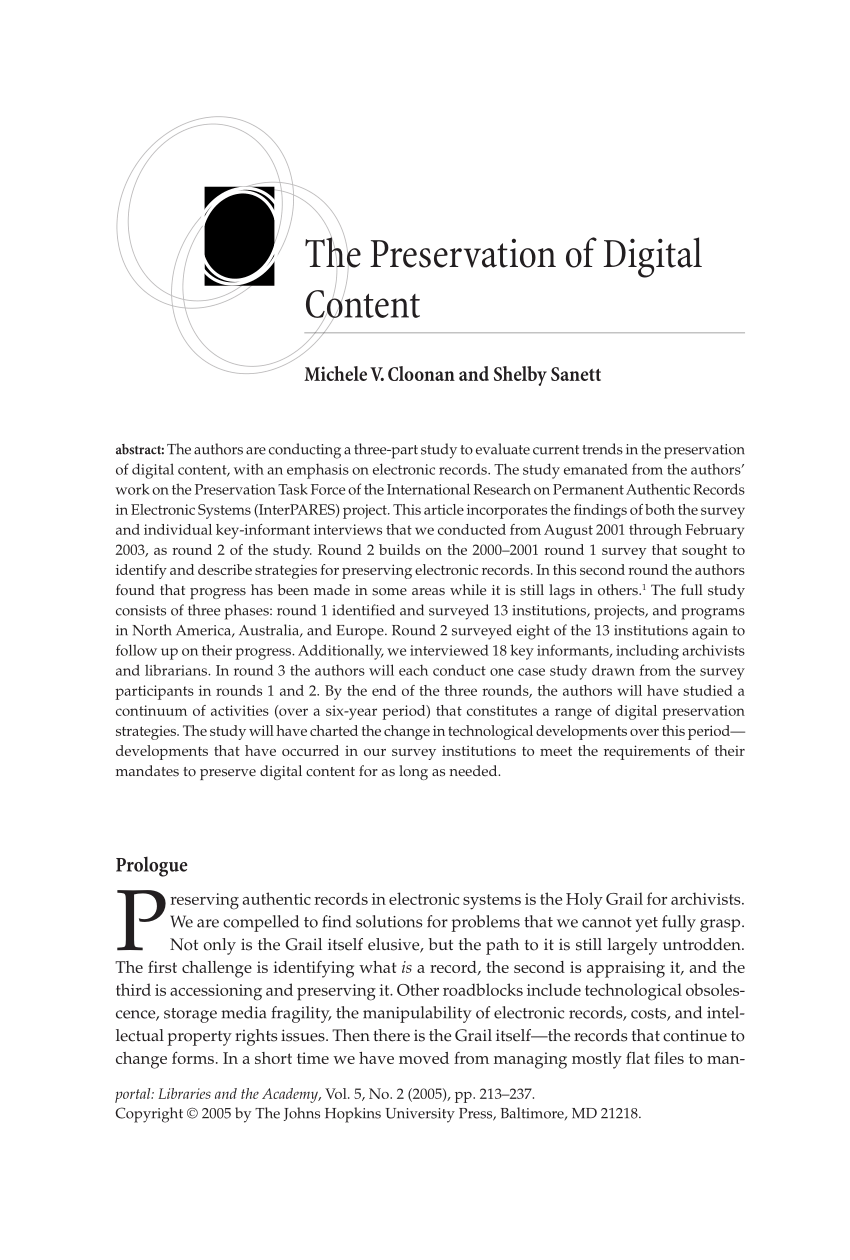 PDF The Preservation of Digital Content