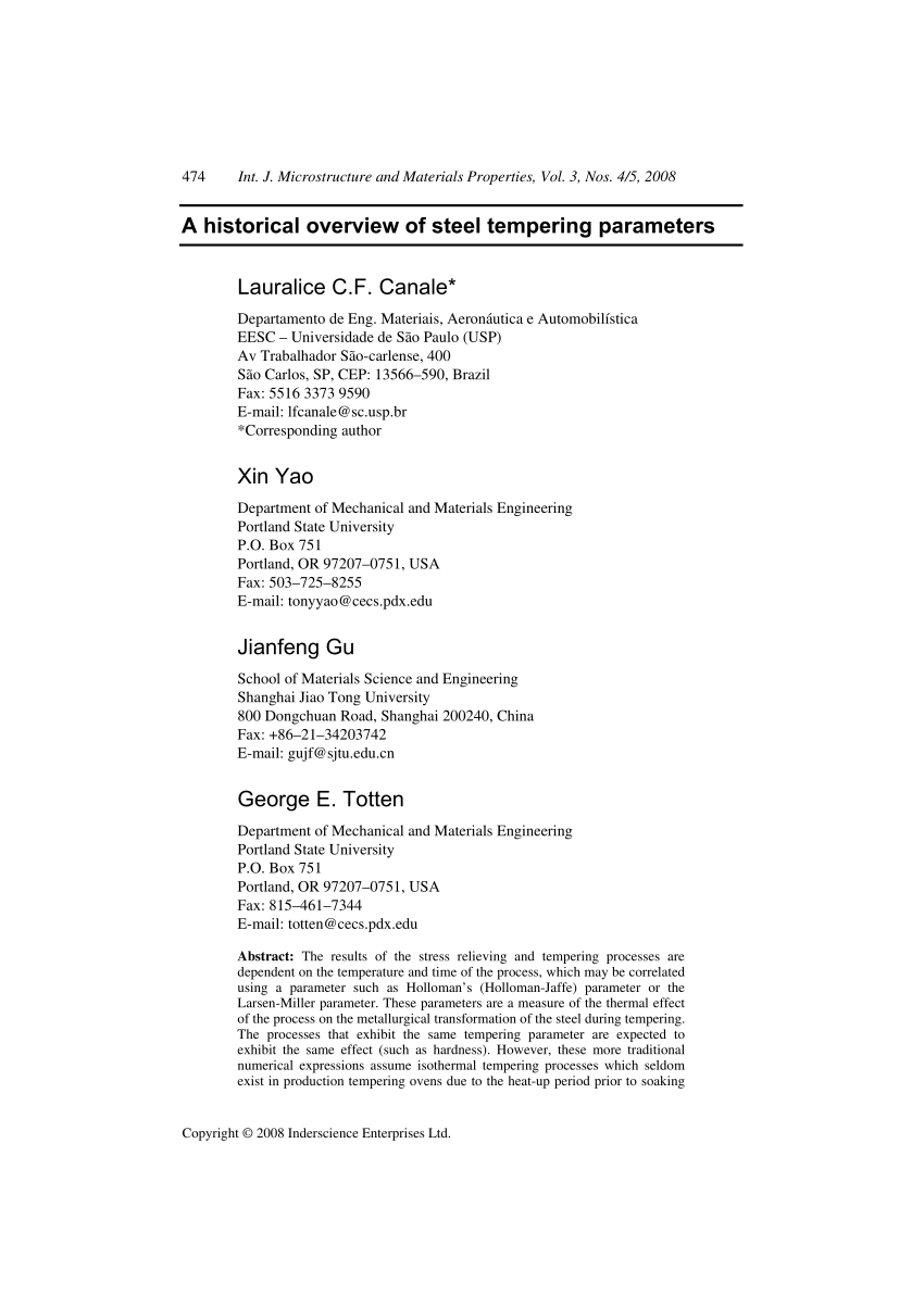 PDF A historical overview of steel tempering parameters