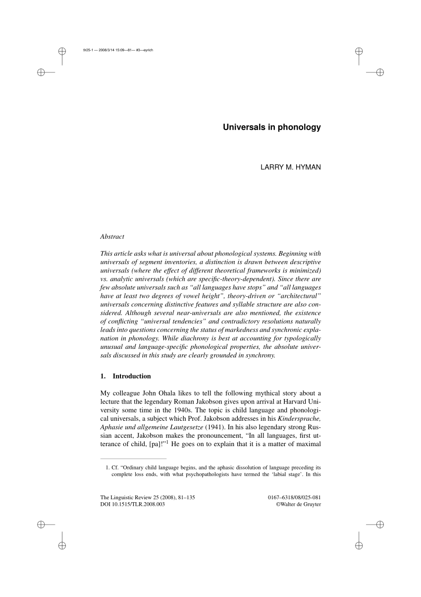 Pdf Universals In Phonology