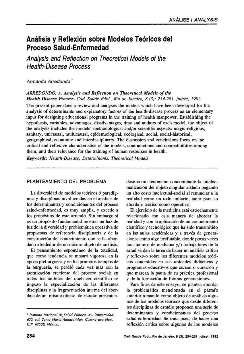 PDF) Análisis y reflexión sobre modelos teóricos del proceso  salud-enfermedad
