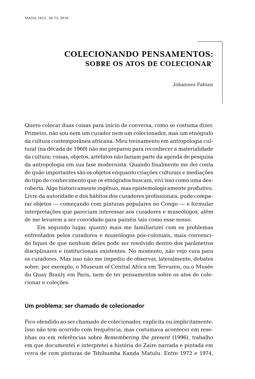 PDF) Colecionando pensamentos: Sobre os atos de colecionar