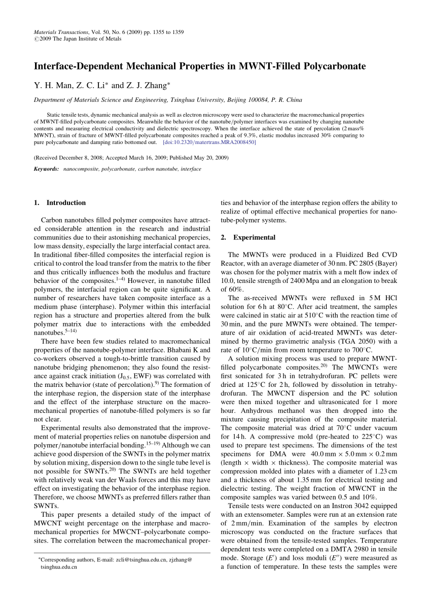 (PDF) InterfaceDependent Mechanical Properties in MWNTFilled Polycarbonate