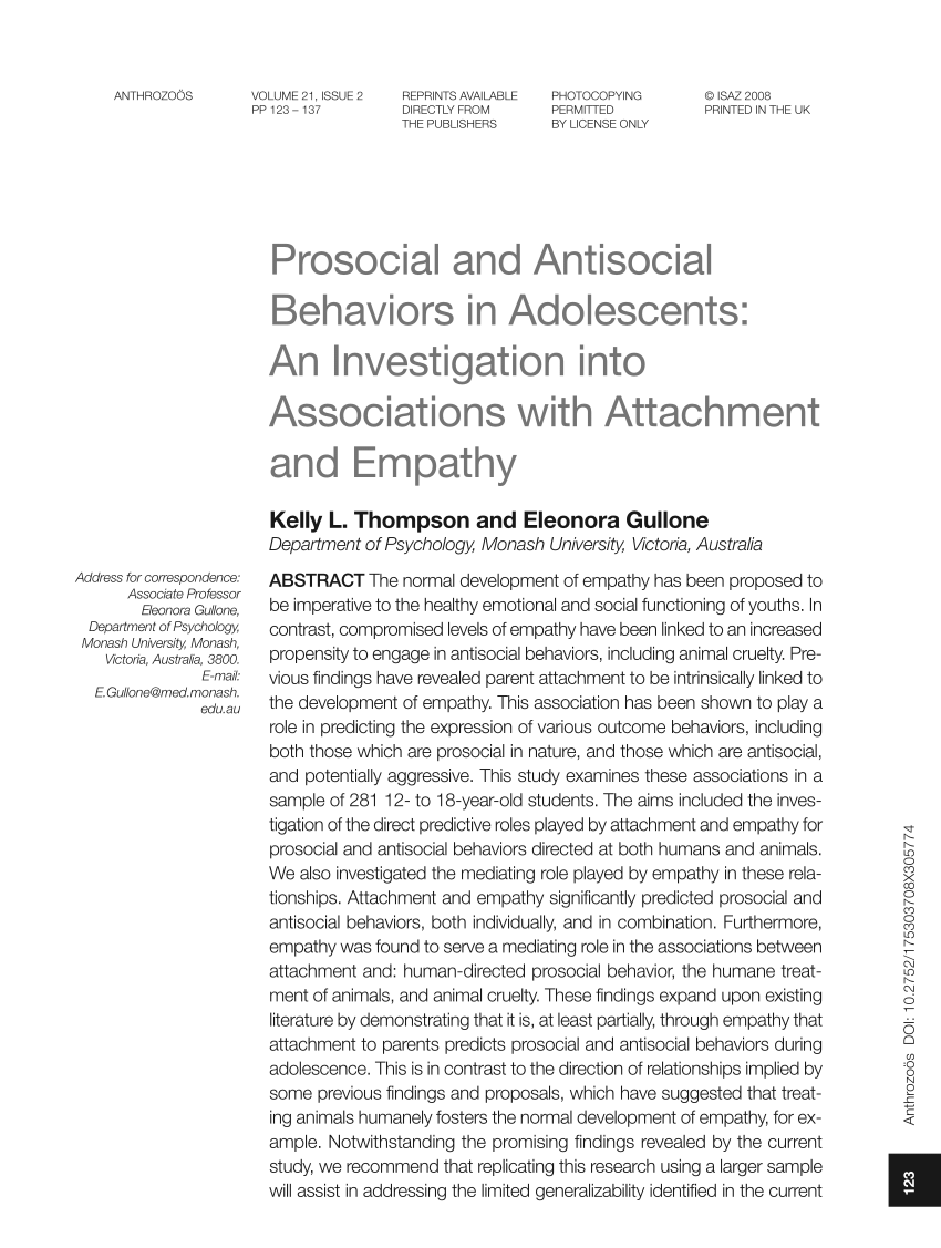 PDF) Prosocial and Antisocial Behaviors in Adolescents: An