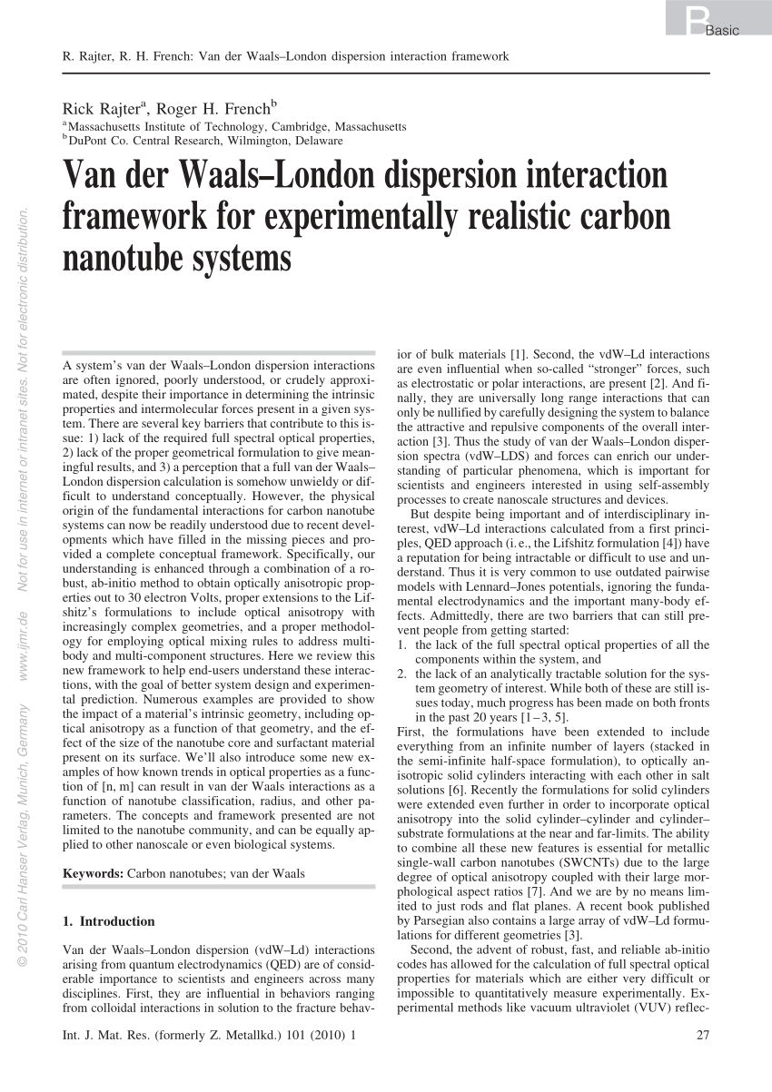 Pdf Van Der Waals London Dispersion Interaction Framework For