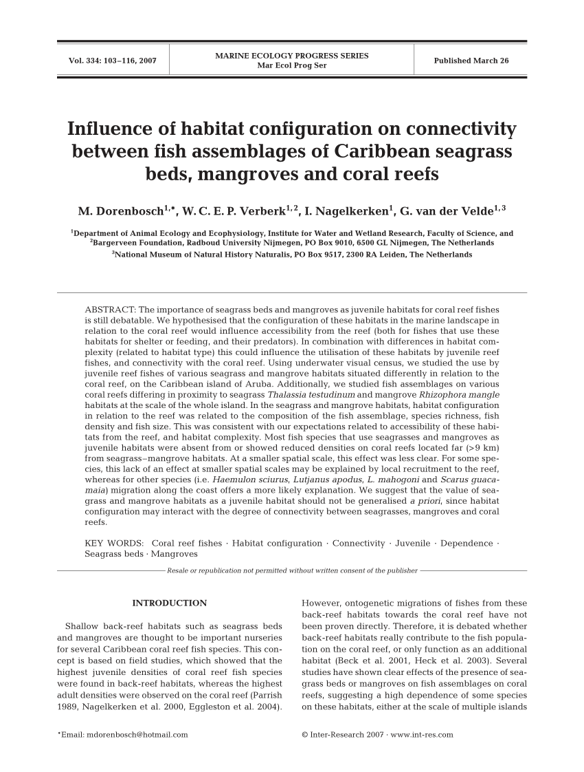 (PDF) Influence of habitat configuration on connectivity between fish