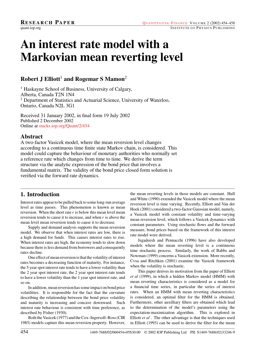 PDF) An interest rate model with a Markovian mean reverting level