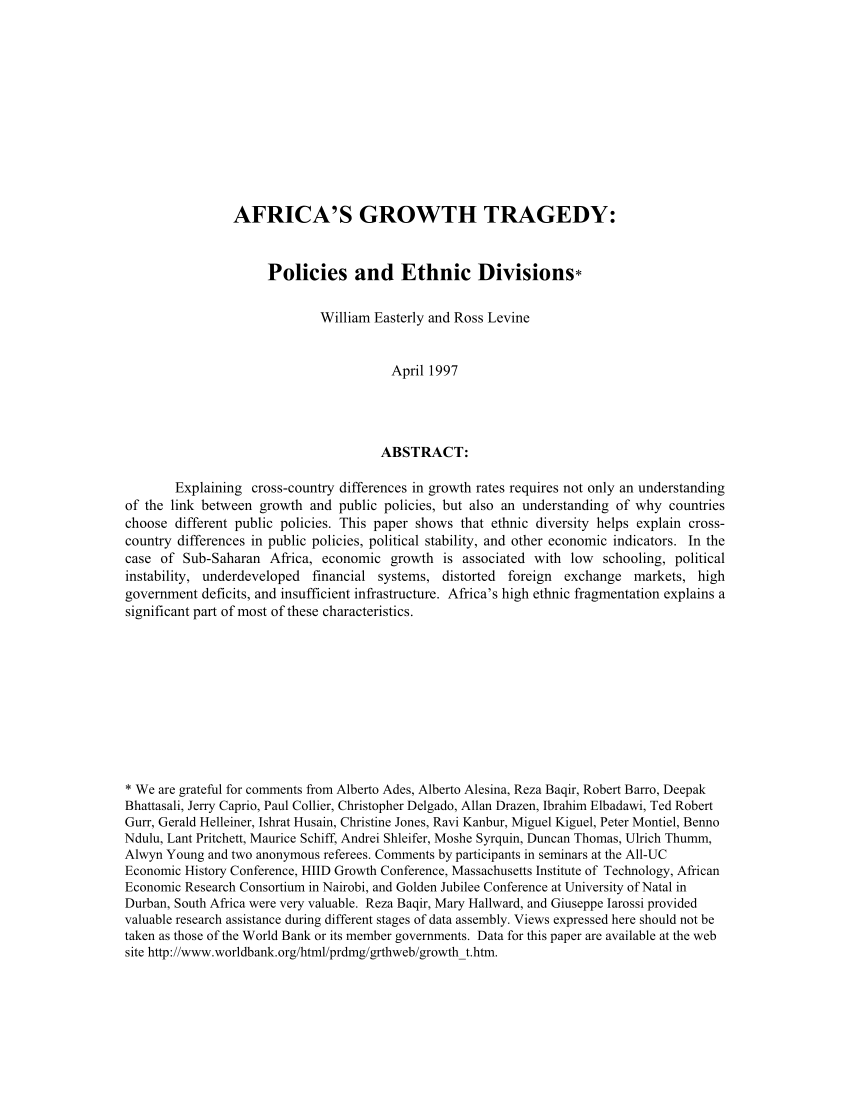 (PDF) Africa's Growth Tragedy: Policies and Ethnic Divisions