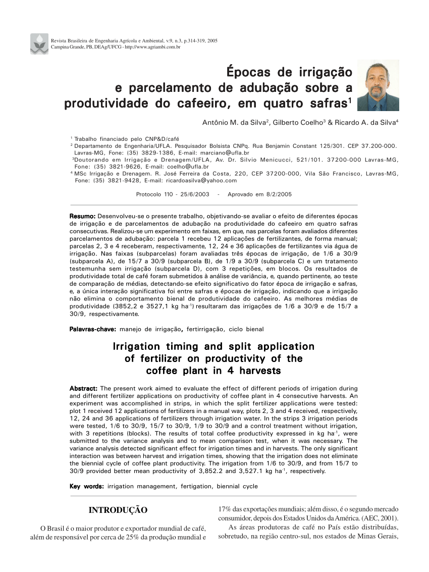 Irrigação com nitrogênio em produção de café conilon - Revista