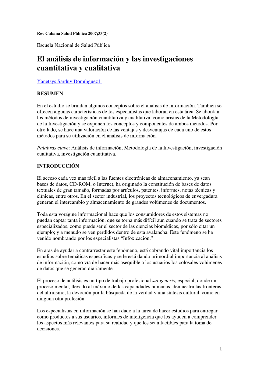 PDF) El análisis de información y las investigaciones cuantitativa y  cualitativa