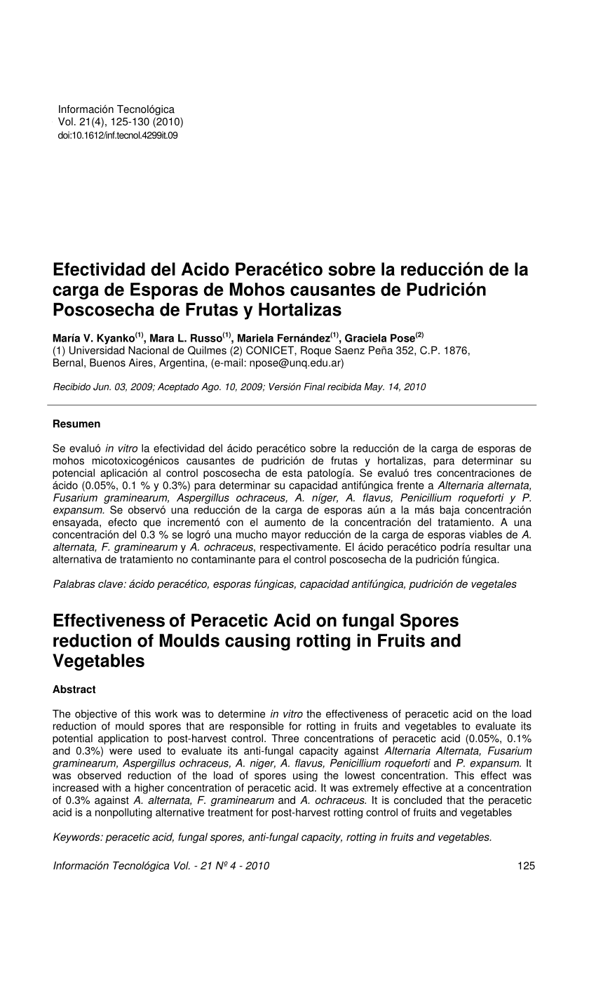 PDF) Efectividad del Acido Peracético sobre la reducción de la
