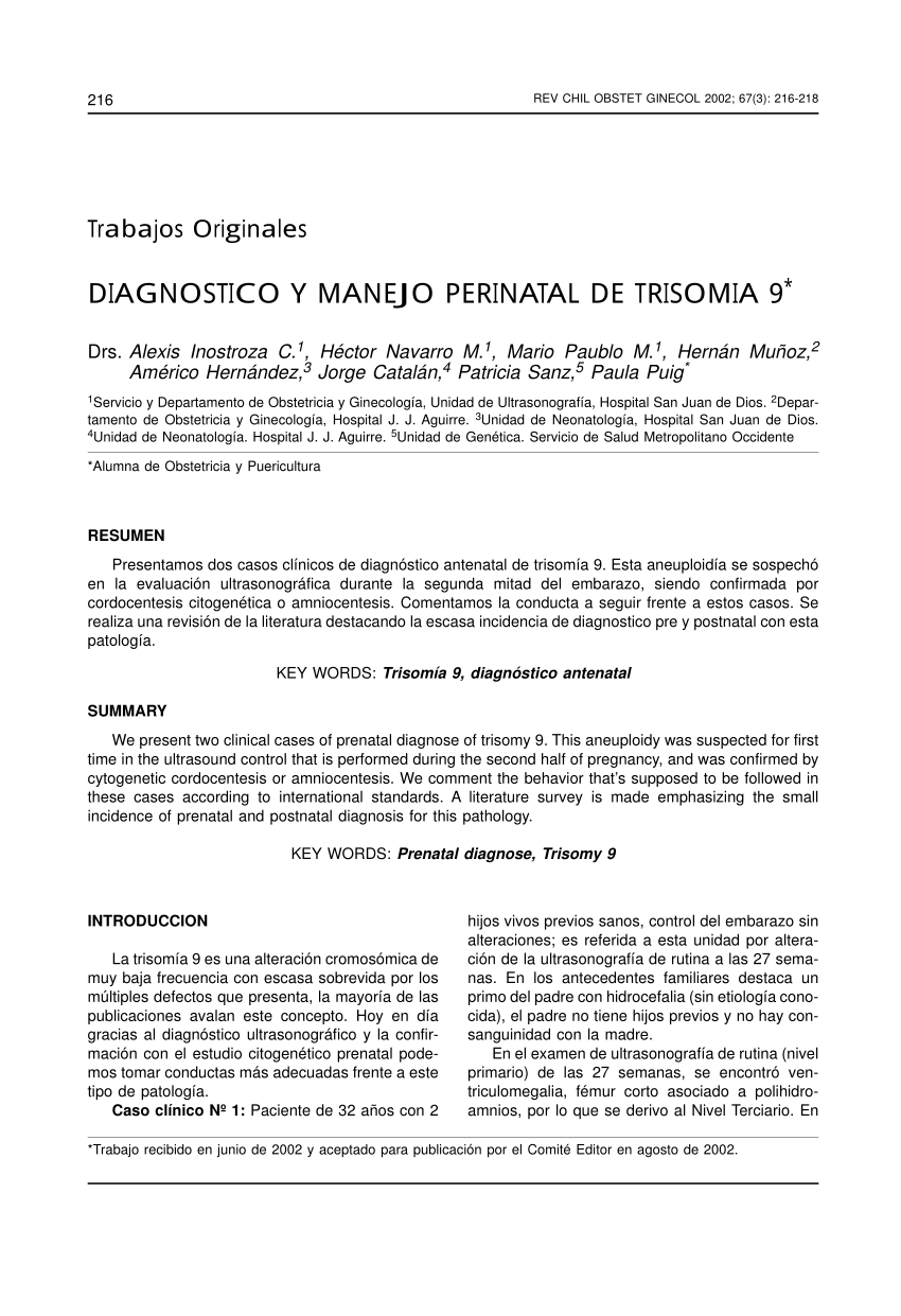 Pdf Diagnostico Y Manejo Perinatal De Trisomia 9