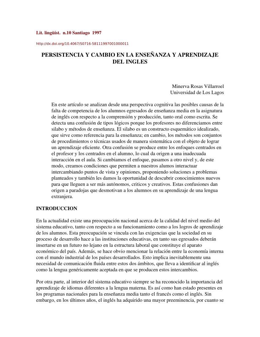 Pdf Persistencia Y Cambio En La Ensenanza Y Aprendizaje Del Ingles