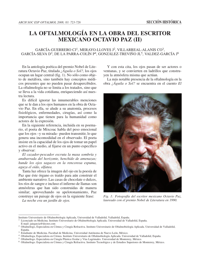 PDF) La oftalmología en la obra del escritor mexicano Octavio Paz (II)