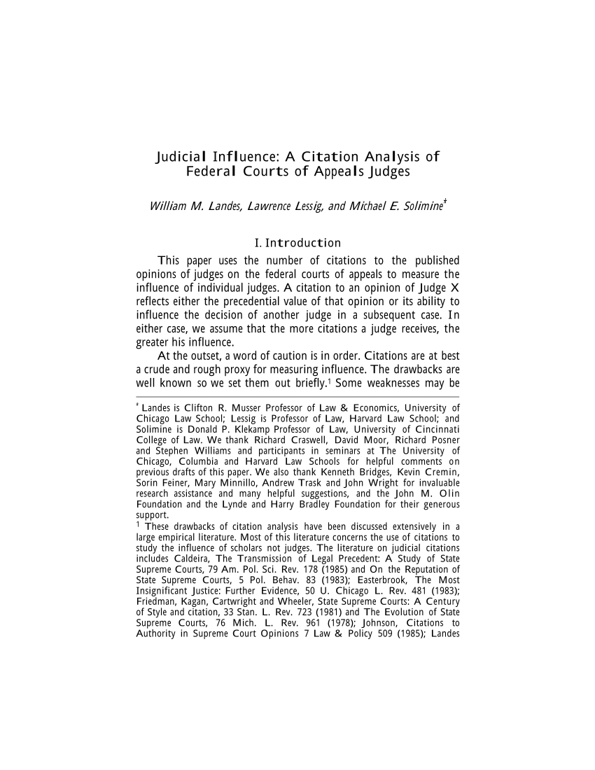 Pdf Judicial Influence A Citation Analysis Of Federal Courts Of Appeals Judges