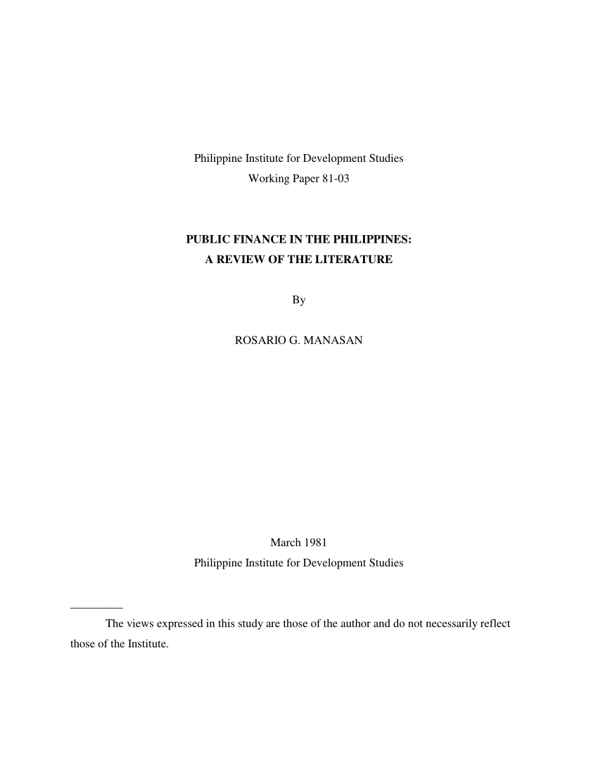 PDF) Public Finance in the Philippines: A Review of the Literature